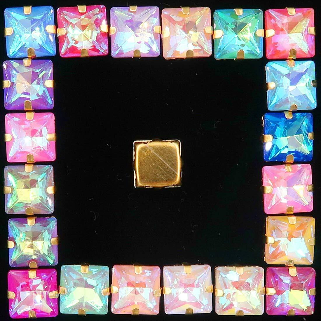 Diy Crafts Pack Of 50 Pcs 50X1, Random Colour Mix Sizes, Gold Claw Settings 50Pcs/P Jelly Candy & Ab Colors Glass Crystal 8Mm Square Shap(Pack Of 50 Pcs 50X1, Random Colour Mix Sizes)