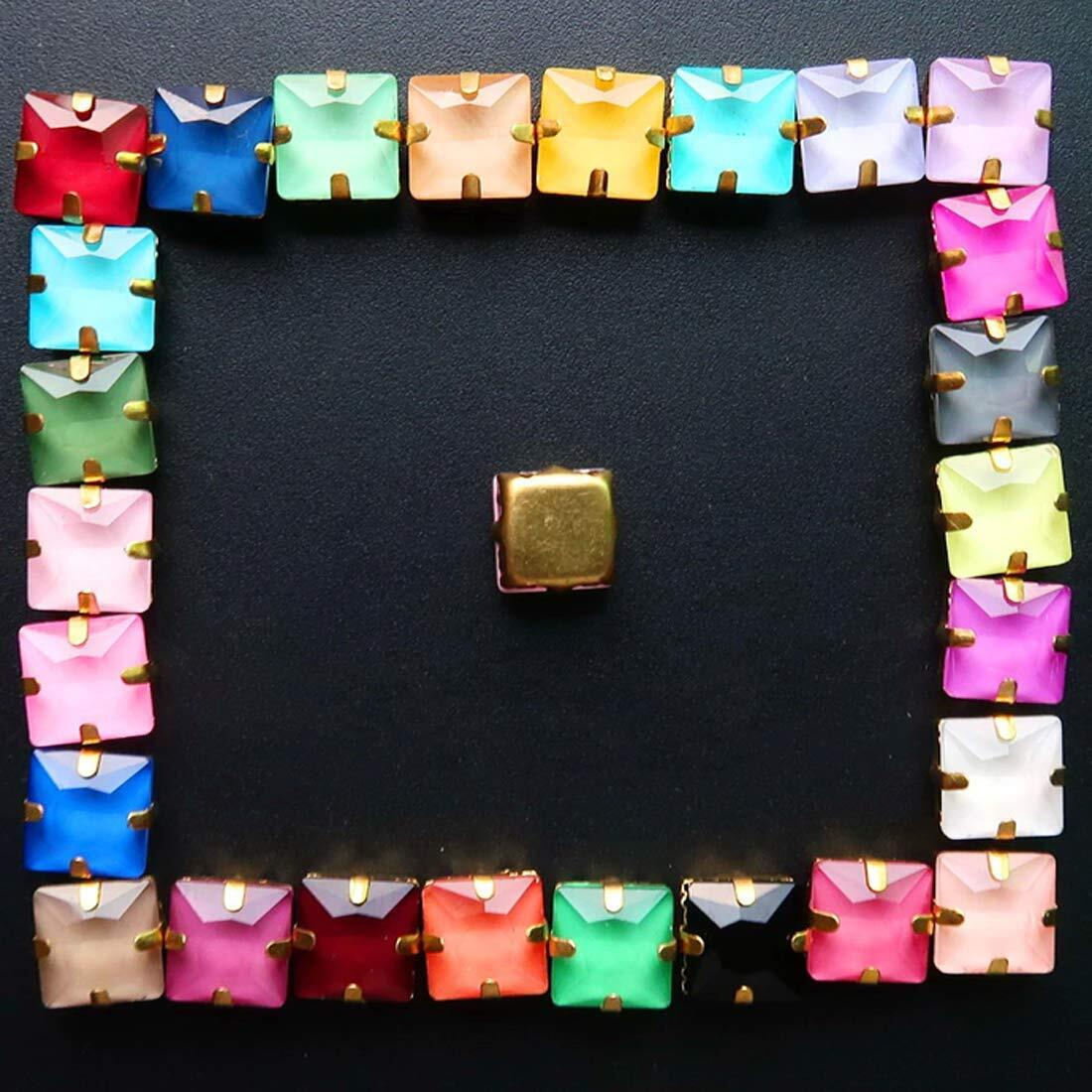 Diy Crafts Pack Of 50 Pcs 50X1, Random Colour Mix Sizes, Gold Claw Settings 50Pcs/P Jelly Candy & Ab Colors Glass Crystal 8Mm Square Shap(Pack Of 50 Pcs 50X1, Random Colour Mix Sizes)
