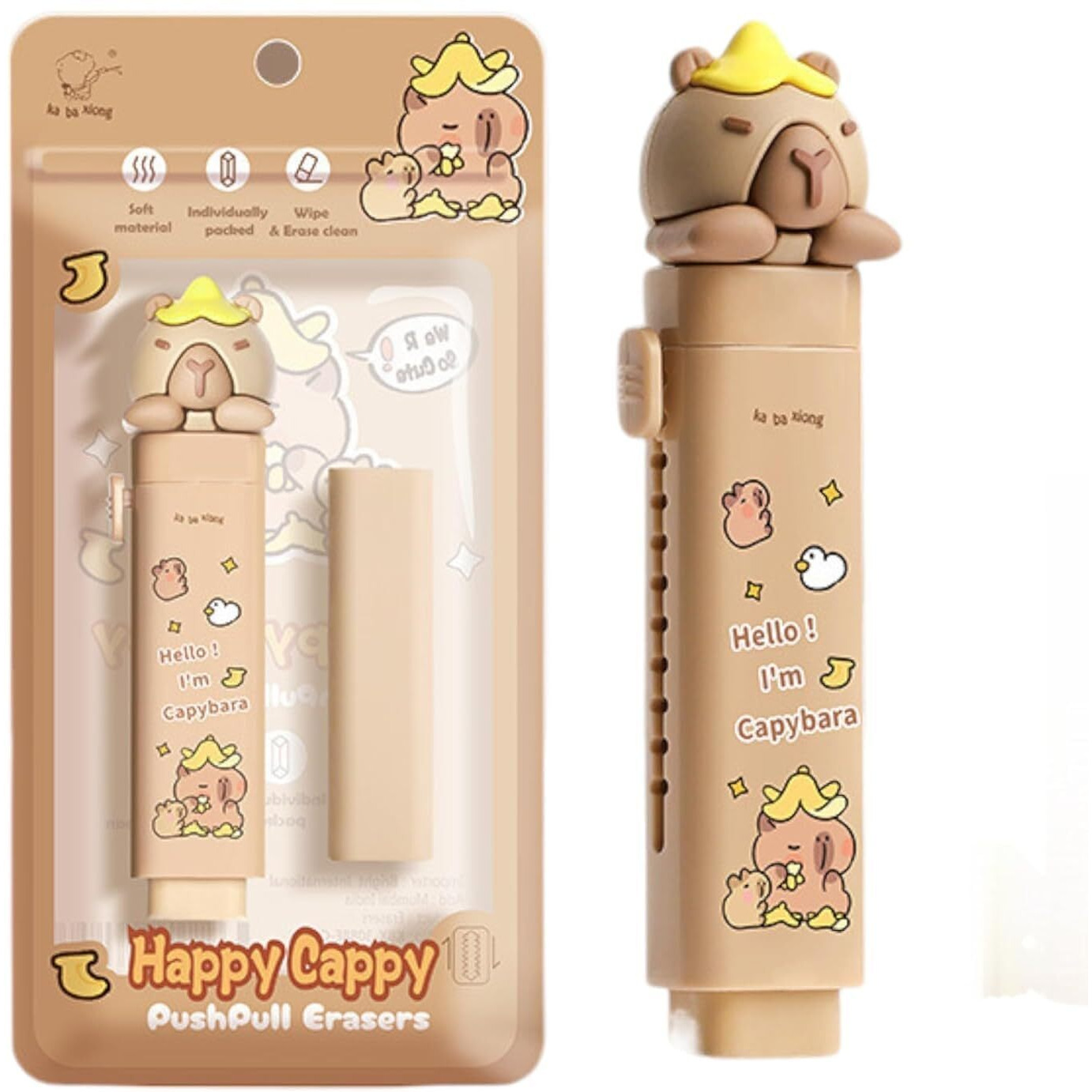 Eraser For Kids  Happy Cappy Cutter Shaped Eraser Set, Stationary Set For Kids, Rubber, Kawaii Erasers, Fancy For Birthday Return Gift  Pack Of 2 (Happy Cappy)