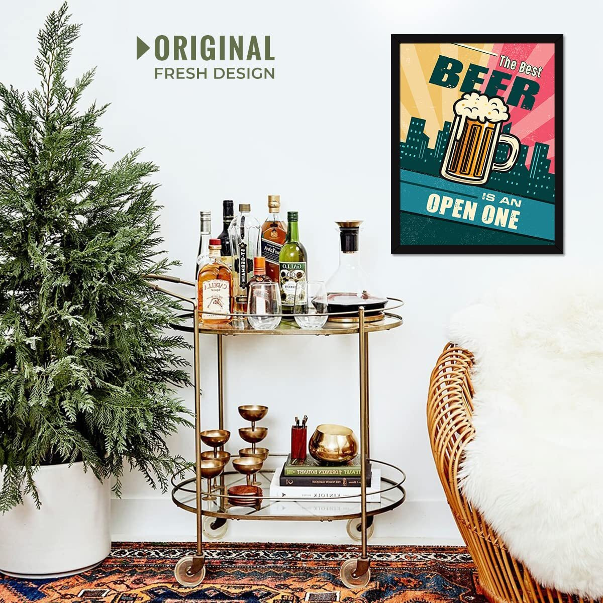 Chaka Chaundh - Beer Wall Quotes Frames - Beer Quotes Poster With Frames - Bar Framed Poster - Alcohol Quotes Wall Decoration Item - (14 X 11 Inches)