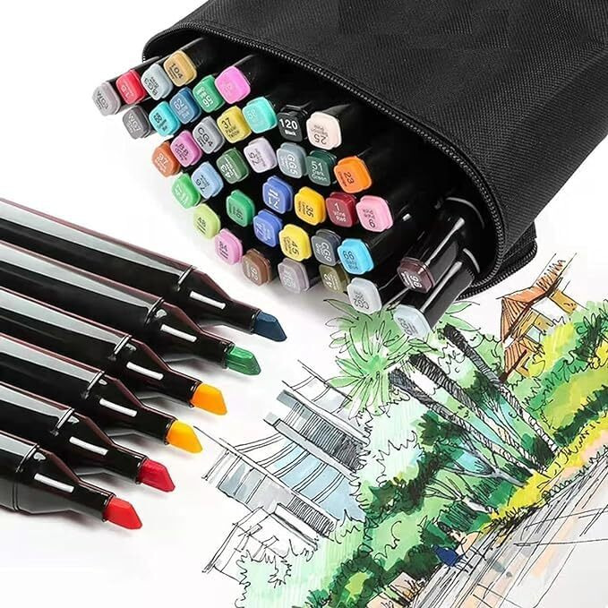 Kgbad* Alcohol Markers Pen Set Colour Art Dual Tip Broad And Fine For Drawing Sketching Adult Colouring And Illustration(48 Colors)