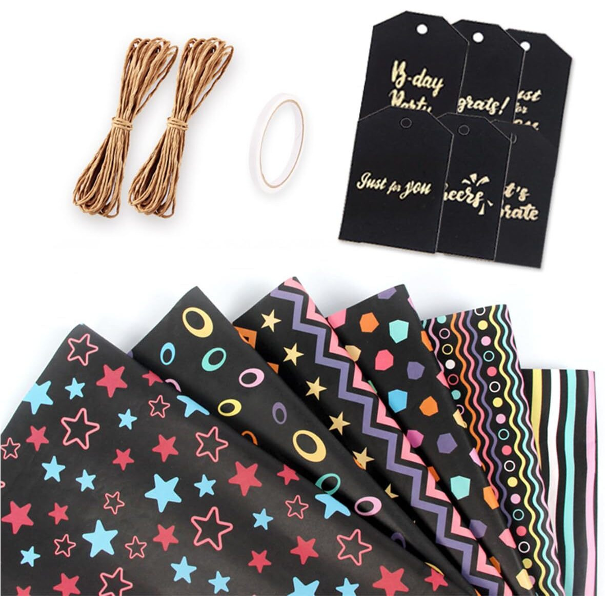 Hasthip 12 Sheet Gift Wrapping Paper Kit Gifting Box Wrapping Paper With Blessing Cards, Rope, Color Print Gifting Box Wrapping Paper For Birthday, Diwali, Festivals, Christmas, 27.5 X 19.6 Inches