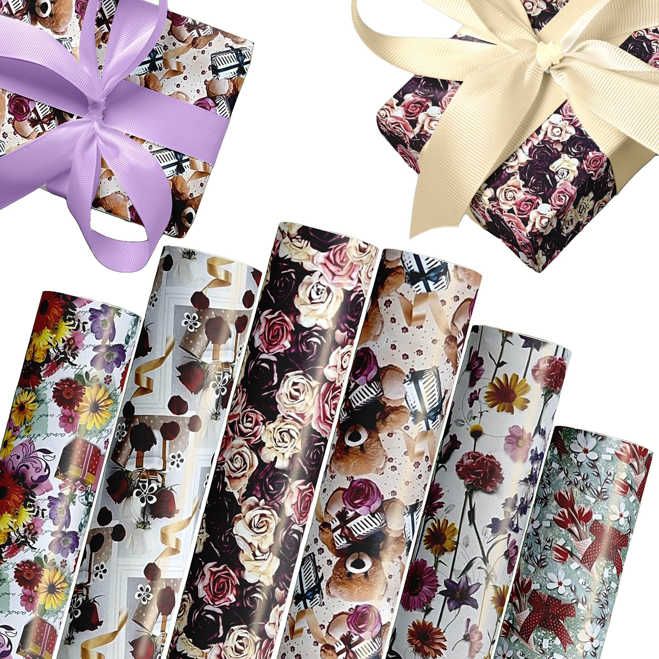 Lakeer Gift Wrapping Paper Sheets Assorted Flower Design (25 Sheets Random Designs), Birthday, Holiday, Wedding, Baby Shower, Christmas.