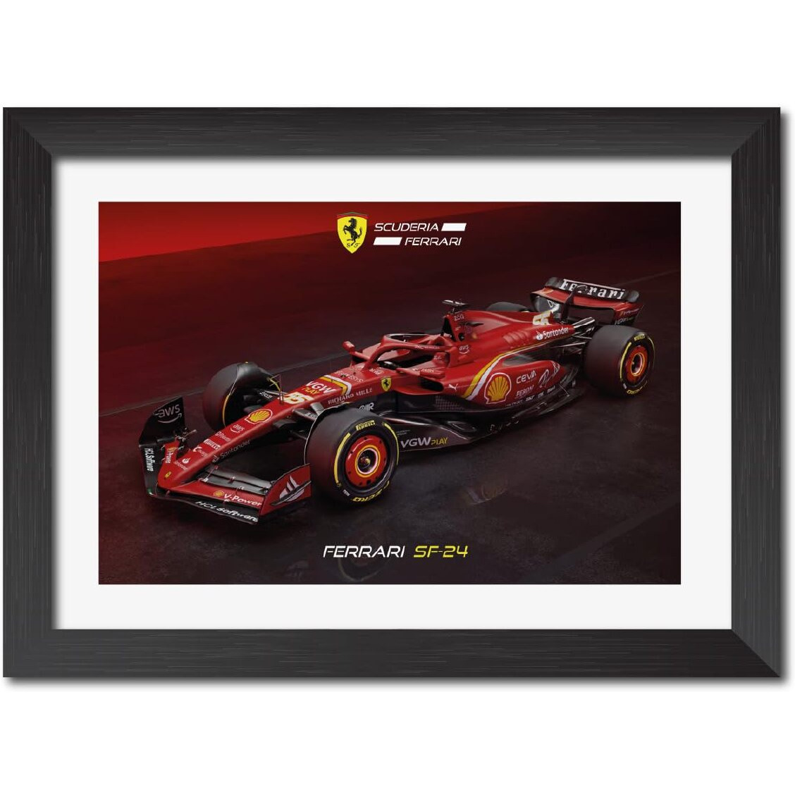 Tenorarts Scuderia Ferrari Sf24 F1 Racing Car 2024 Edition Formula One Poster Framed Painting With Black Wooden Textures Wall Paintings/Hangings (12Inches X 9Inches)