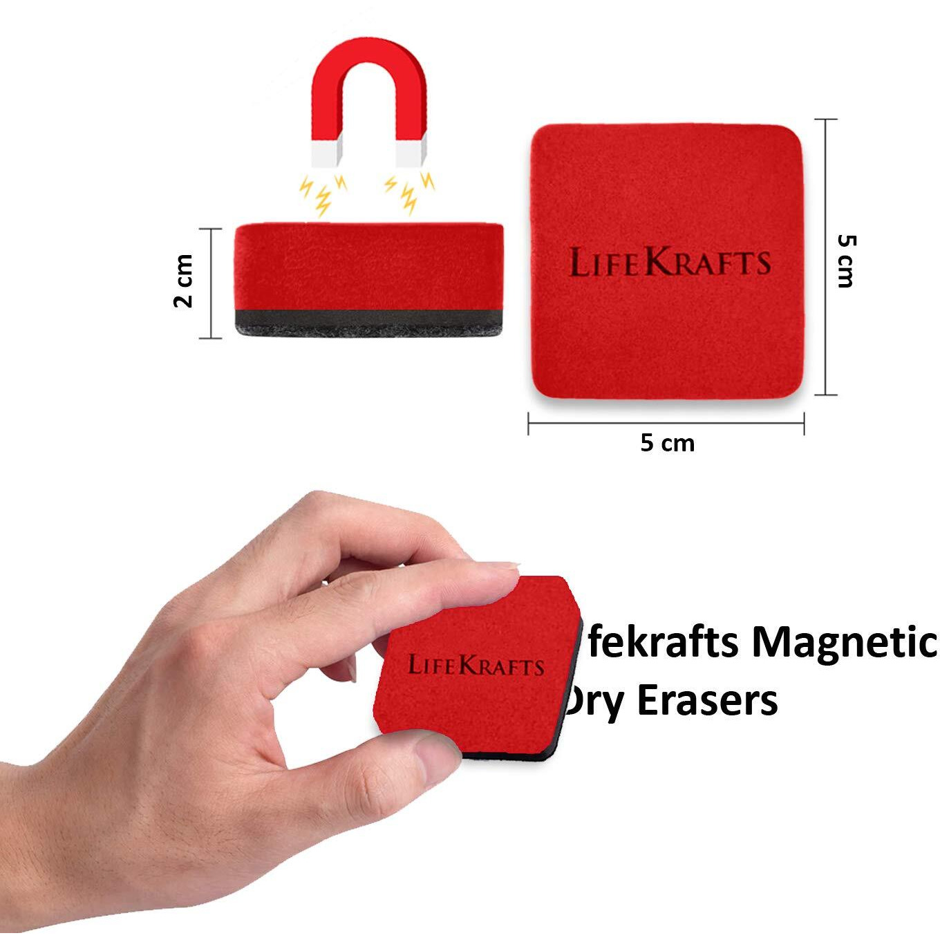 Lifekrafts Magnetic Erasers| (Red Color, Size (5X5) Cms)-Pack Of 12|Great Use For All Type Of (Magnetic/Non-Magnetic) White Boards For Classroom, Office, Home Etc