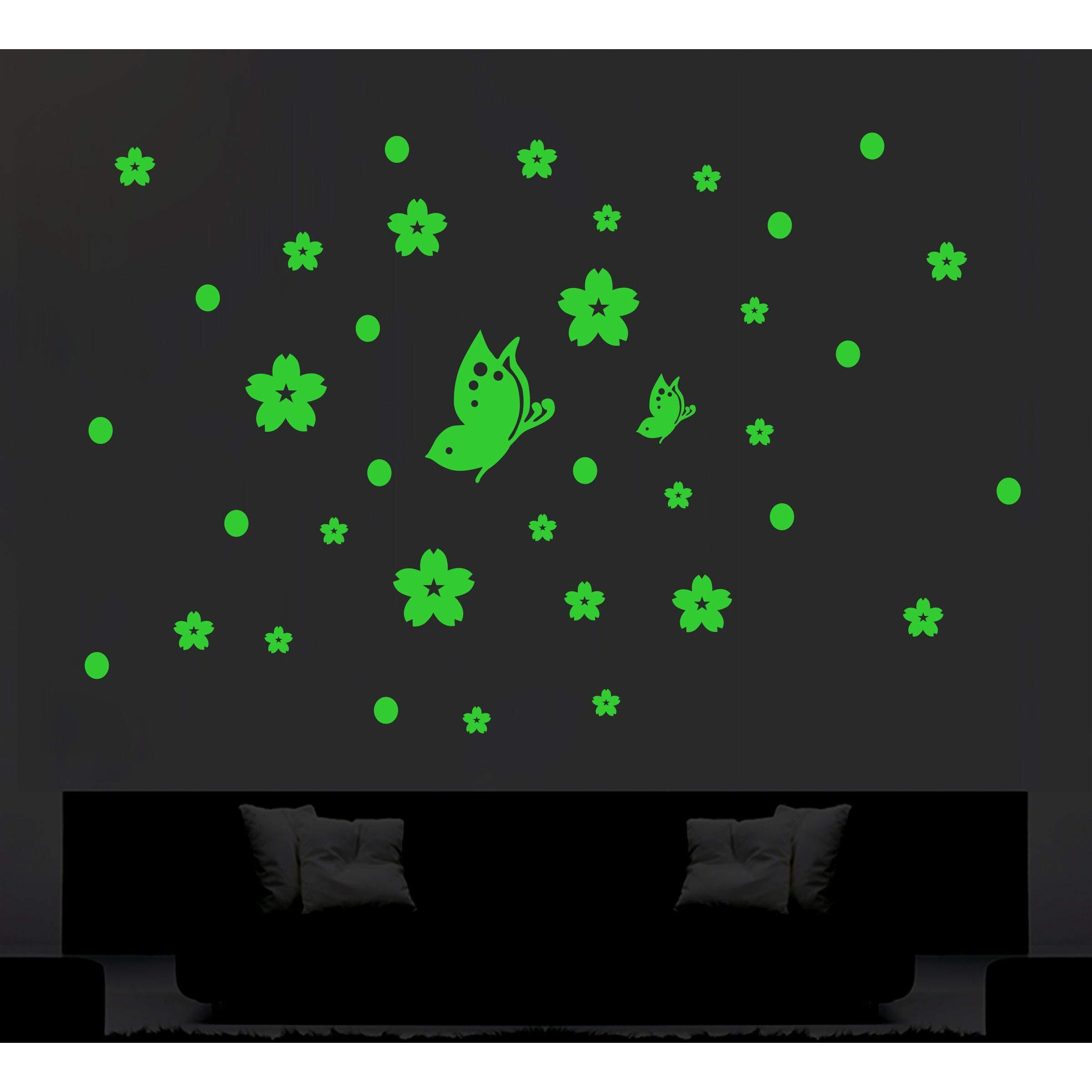 Dreamkraft Butterfly Radium Wall Stickers Glow In Night (Color - Green, Size - 67 X 64)