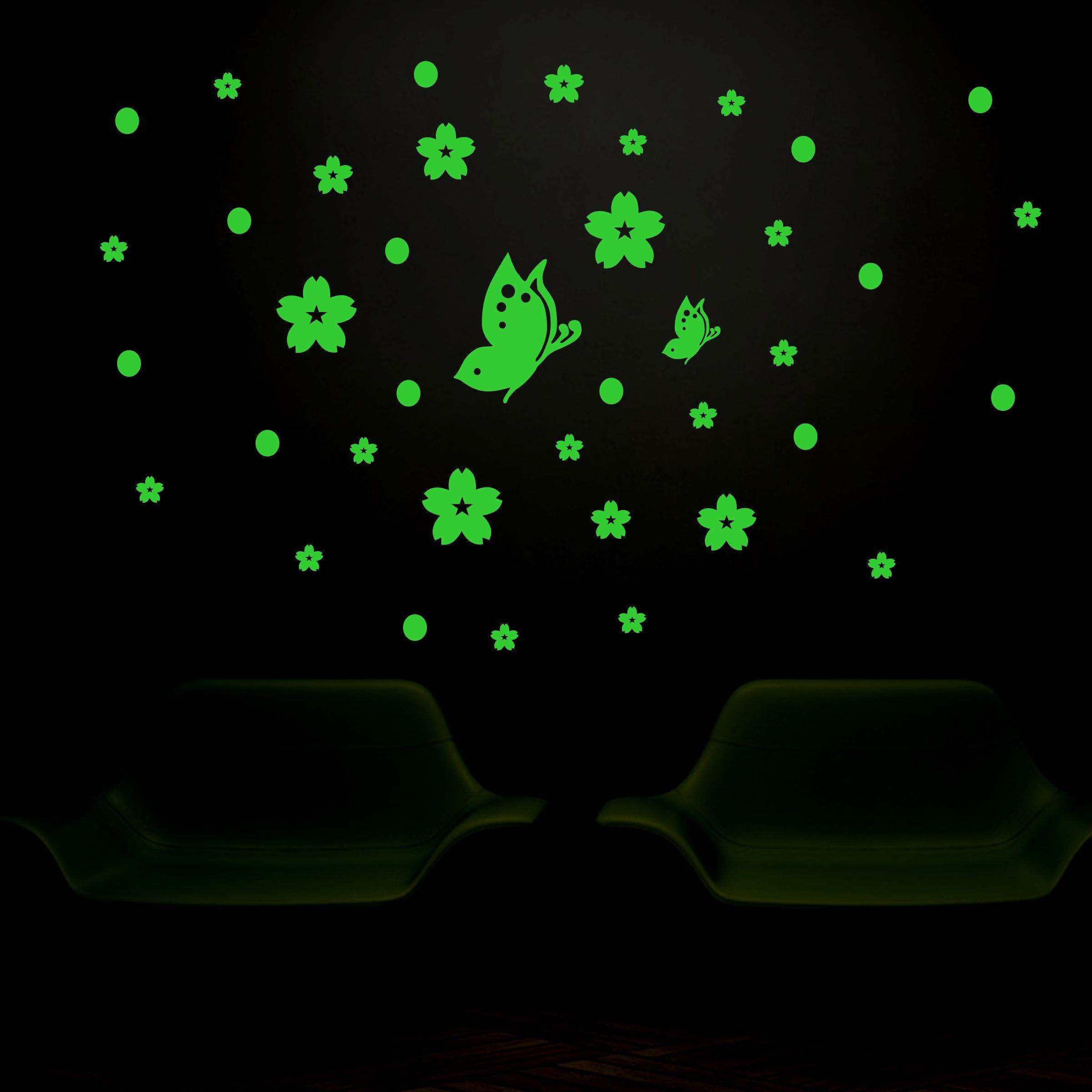 Dreamkraft Butterfly Radium Wall Stickers Glow In Night (Color - Green, Size - 67 X 64)