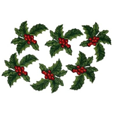 Garaan - Machine Embroidered Applique, Embroidery Patch, Sew On Patches, Diy Projects, Holly Leaf (Pack Of 6)