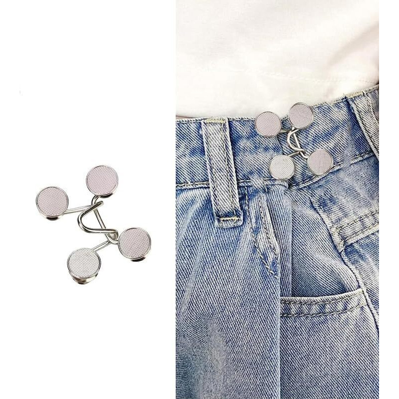 Godfly Pant Waist Tightener Reusable Waist Button Tightener, Free Alloy Reusable Adjustable Removable Button Pins Pants Clips Fit Button No Sewing Decoration Accessories(2 Pcs)(Silver)