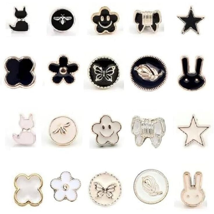 Xvia Mini Shirt Brooch Buttons Pearl No Sew Button Pins Instant Button Jeans Button Pins Women Shirt Safety Brooch-20Pcs(Design-4)