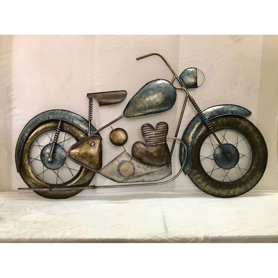 Decore Basket Iron Metal W-David Bike Wall DCor | Wall Decorative Item For Living Room,Dining Room, Bedroom & For Gift Purpose Color(Gold), 30 Centimeters