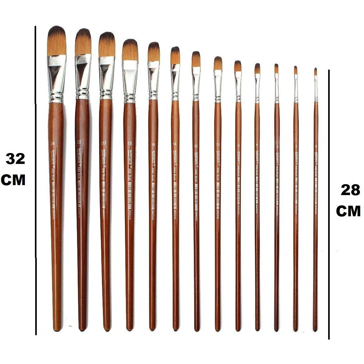 Eskube Wooden Long Handle Taklon Hair Synthetic Filbert Tip Artist Paint Brushes For Acrylic Oil, Water Color Gouache Paint - Sizes 0-24, 13 Piece Set