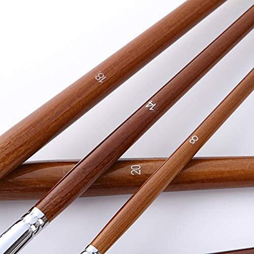 Eskube Wooden Long Handle Taklon Hair Synthetic Filbert Tip Artist Paint Brushes For Acrylic Oil, Water Color Gouache Paint - Sizes 0-24, 13 Piece Set