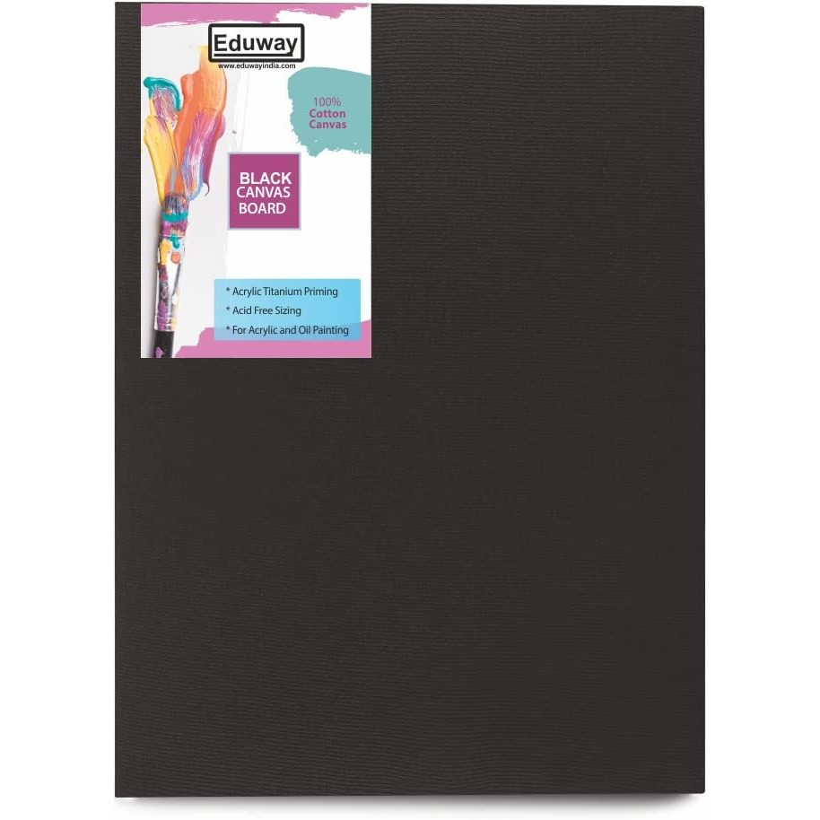 Eduway Medium Grain 12X12 Inch Cotton Black Canvas Board- Pack Of 2, (30X30 Cms) With 4Mm Mdf Board Backing, For Painting
