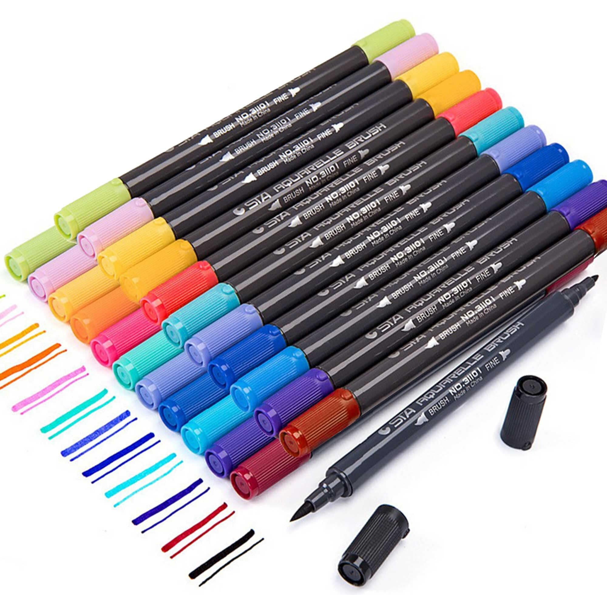 Kraptick Watercolor Brush Pens With Dual Tip Set, Fineliners Art Markers, Highlighters For Adult Coloring Books,Art Sketching Tool For Calligraphy (Set Of 24 Pcs.)