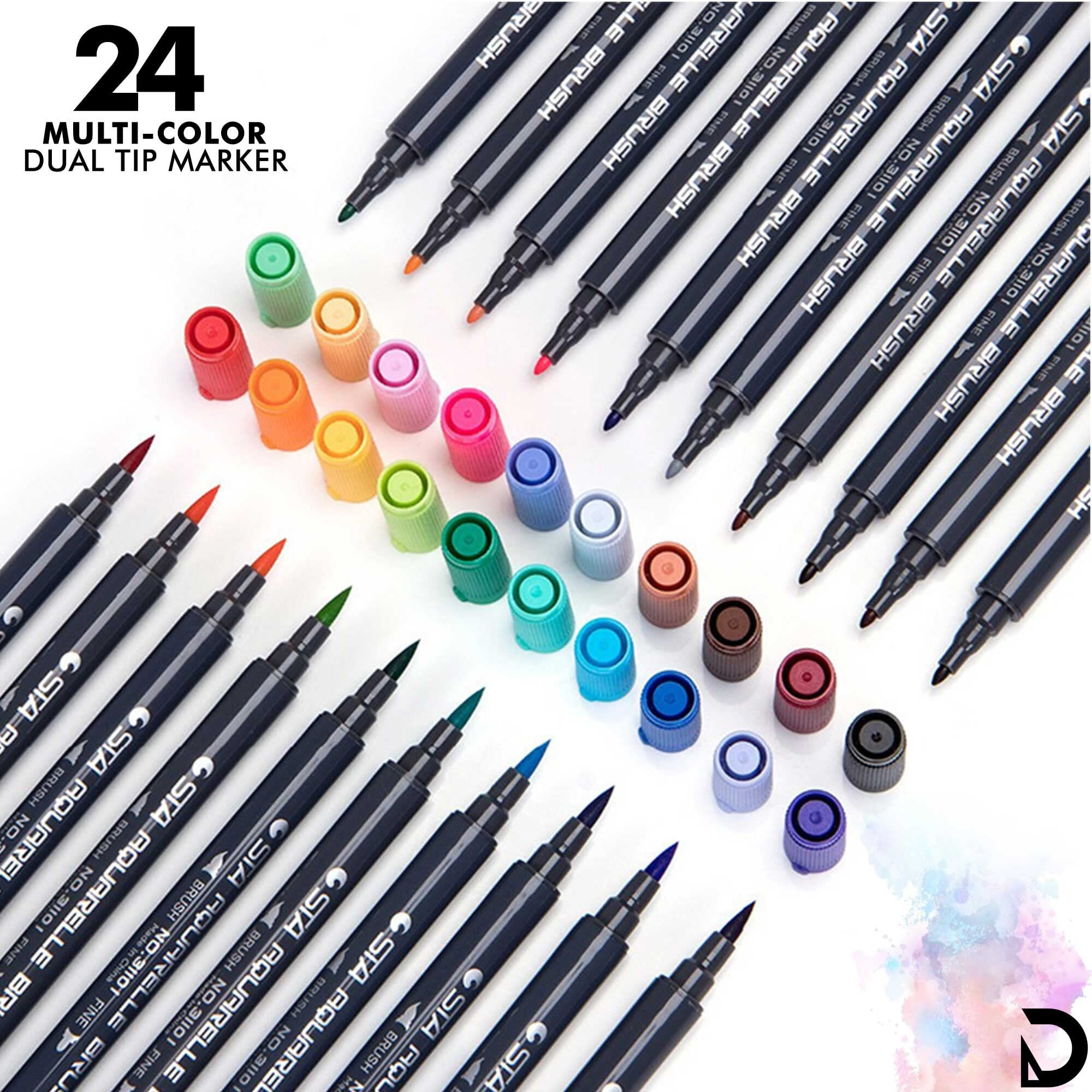 Kraptick Watercolor Brush Pens With Dual Tip Set, Fineliners Art Markers, Highlighters For Adult Coloring Books,Art Sketching Tool For Calligraphy (Set Of 24 Pcs.)