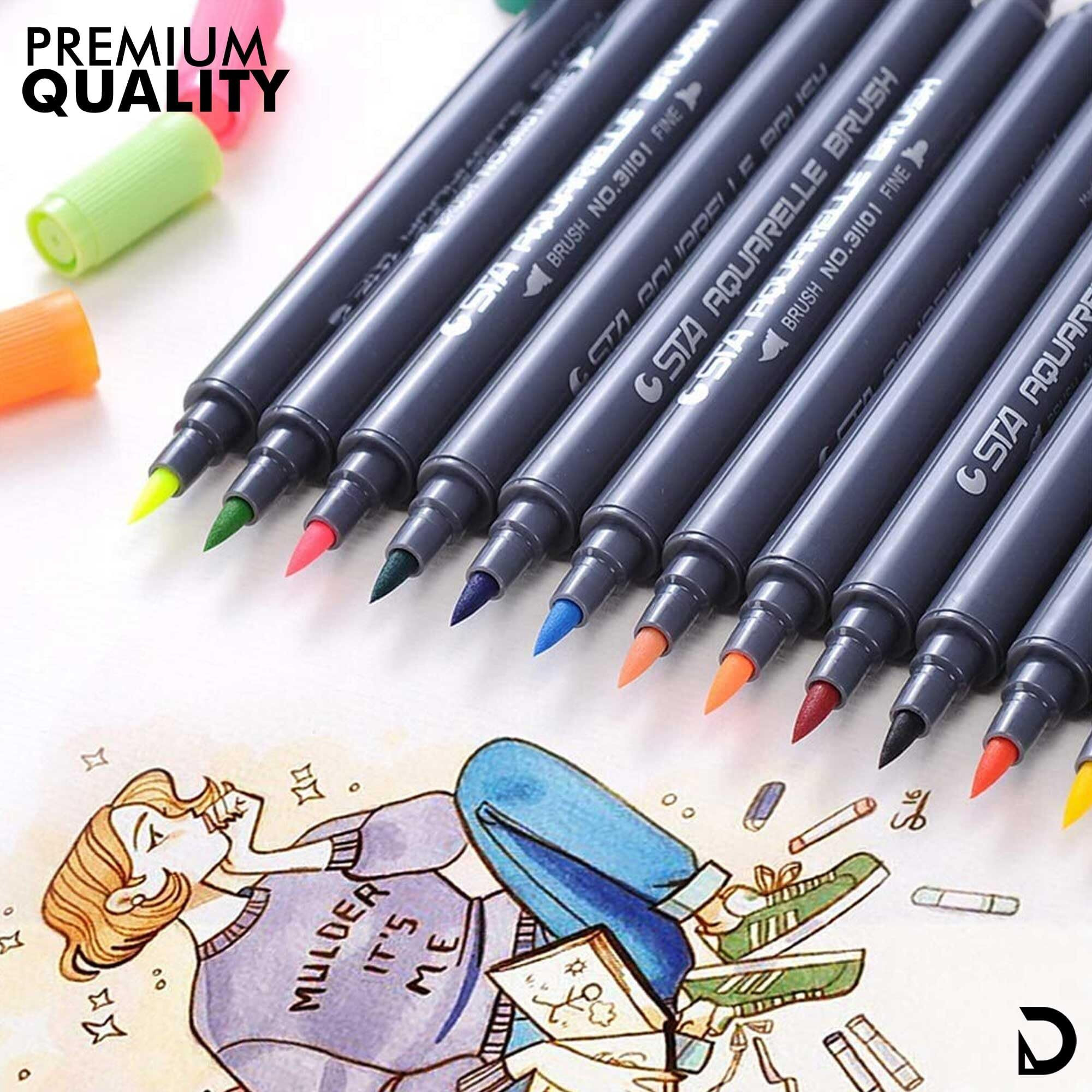 Kraptick Watercolor Brush Pens With Dual Tip Set, Fineliners Art Markers, Highlighters For Adult Coloring Books,Art Sketching Tool For Calligraphy (Set Of 24 Pcs.)