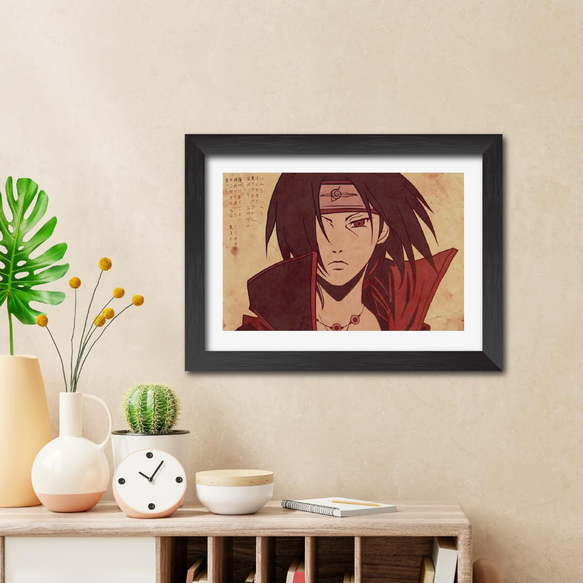 Tenorarts Itachi Uchiha Poster Naruto Anime Laminated Poster Framed Paintings With Matt Finish Black Frame (12Inches X 9Inches)