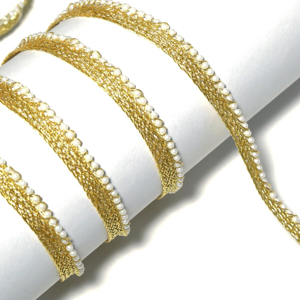 Embroiderymaterial Pearl Lace With Shimmering Gold Finish Zari Border Lace Perfect For For Saree, Blouse, Dupatta, Lehenga, Sewing, Designing Crafts And Home Decor (9 Meter)