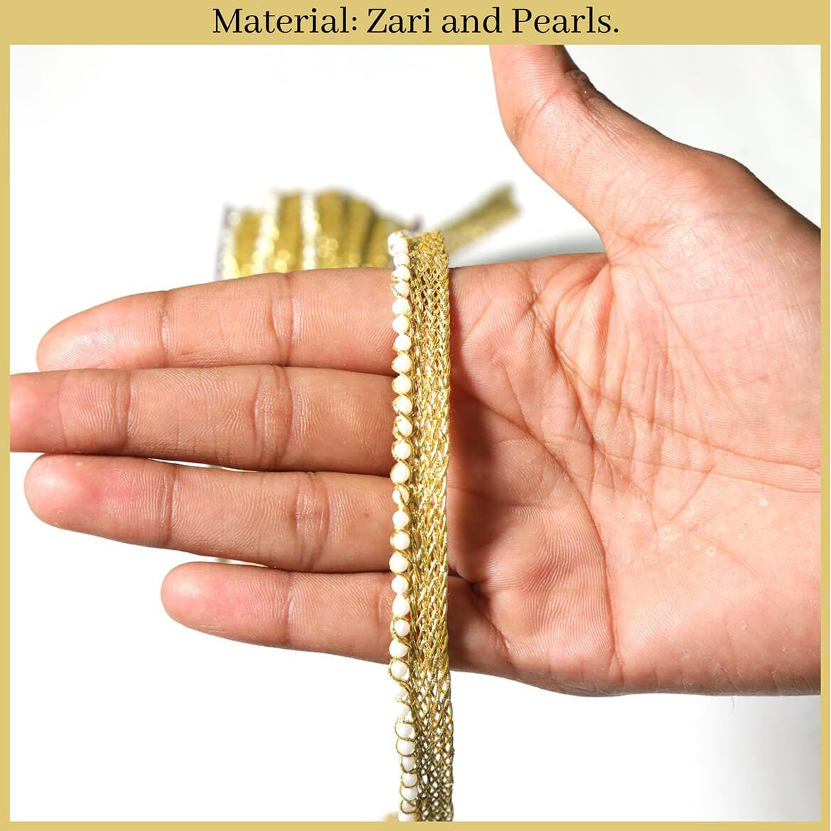 Embroiderymaterial Pearl Lace With Shimmering Gold Finish Zari Border Lace Perfect For For Saree, Blouse, Dupatta, Lehenga, Sewing, Designing Crafts And Home Decor (9 Meter)