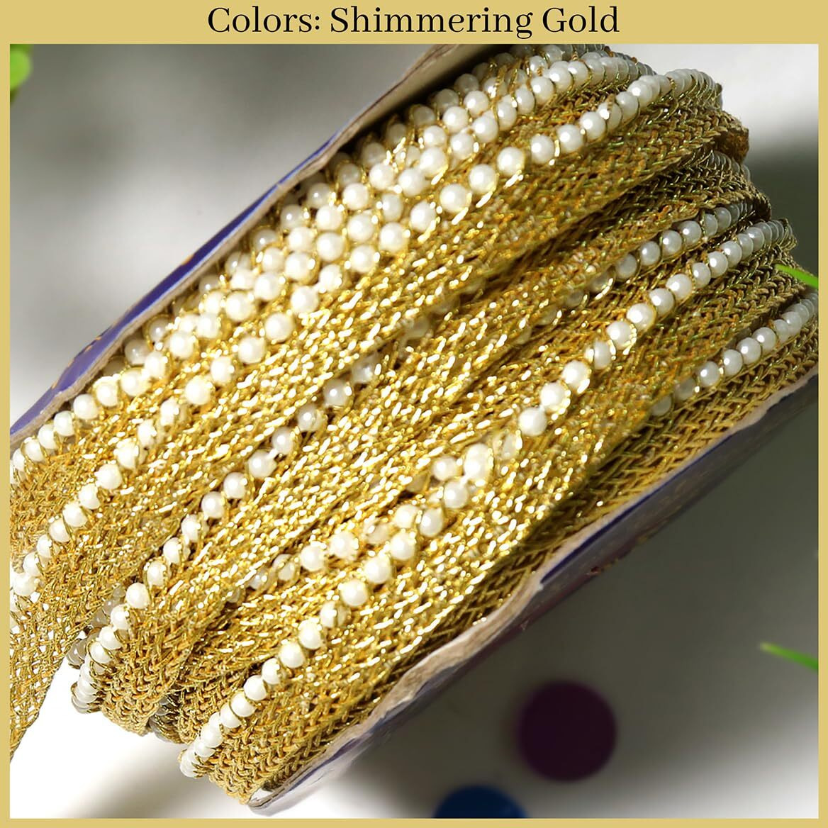 Embroiderymaterial Pearl Lace With Shimmering Gold Finish Zari Border Lace Perfect For For Saree, Blouse, Dupatta, Lehenga, Sewing, Designing Crafts And Home Decor (9 Meter)