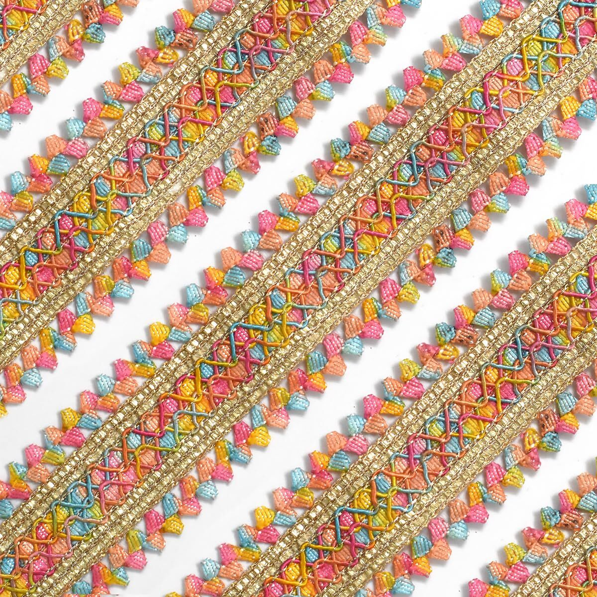 Embroiderymaterial Trim Laces & Borders Material, Zari On Net Design Border Lace For Saree Border, Kurta, Dupatta, Blouse, Gown, Lehenga & Neckline (9 Meters, 4 Cm Wide) (Multicolor (9Mtr))
