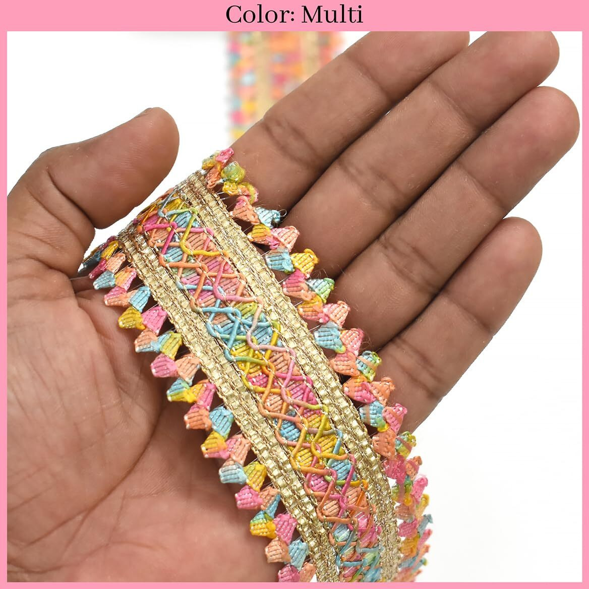 Embroiderymaterial Trim Laces & Borders Material, Zari On Net Design Border Lace For Saree Border, Kurta, Dupatta, Blouse, Gown, Lehenga & Neckline (9 Meters, 4 Cm Wide) (Multicolor (9Mtr))