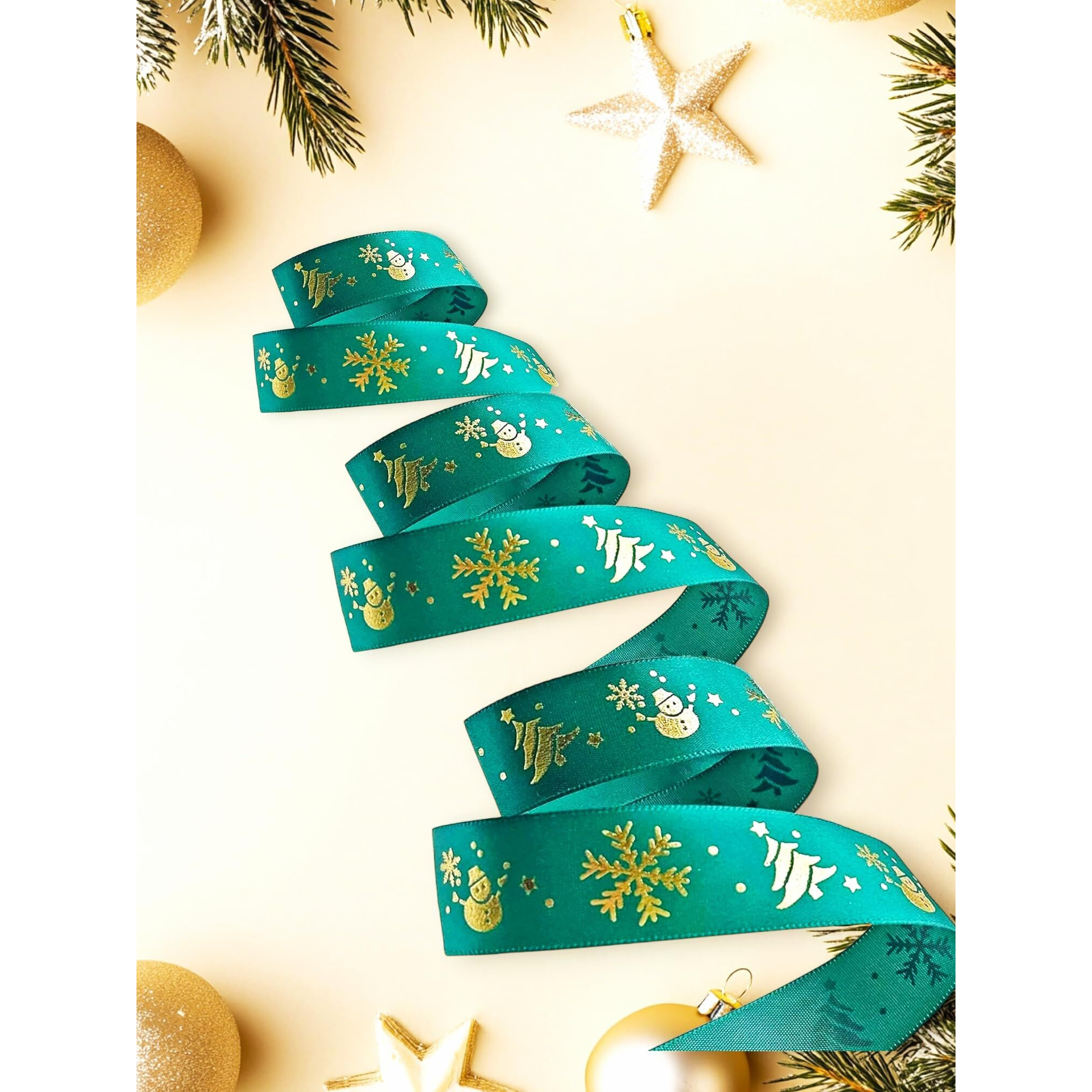 Kapoor Crafts 9 Meter Christmas Ribbon Xmas Ribbon Fabric Decoration For Gift Wrapping, Christmas Ornaments Items, Gift Bows, Christmas Sewing Packing, Christmas Tree Decorations Material Christmas Decoration Ribbon Christmas Craft Ribbons (Green ,1 Inch)