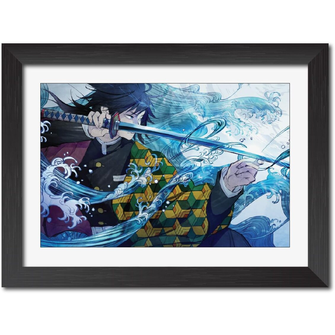 Tenorarts Giyu Tomioka Poster Demon Slayer Anime Laminated Poster Framed Paintings With Matt Finish Black Frame (12Inches X 9Inches)