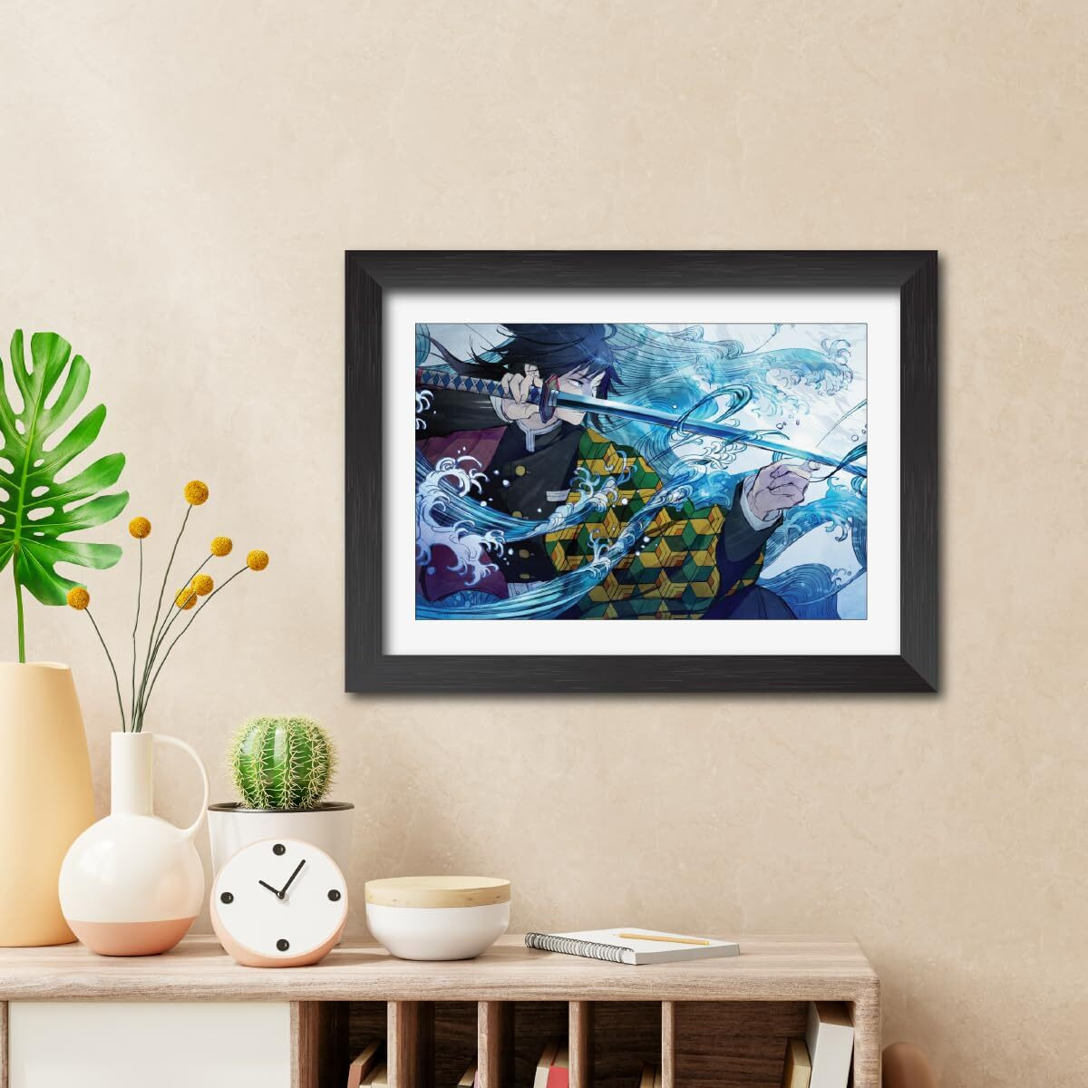 Tenorarts Giyu Tomioka Poster Demon Slayer Anime Laminated Poster Framed Paintings With Matt Finish Black Frame (12Inches X 9Inches)