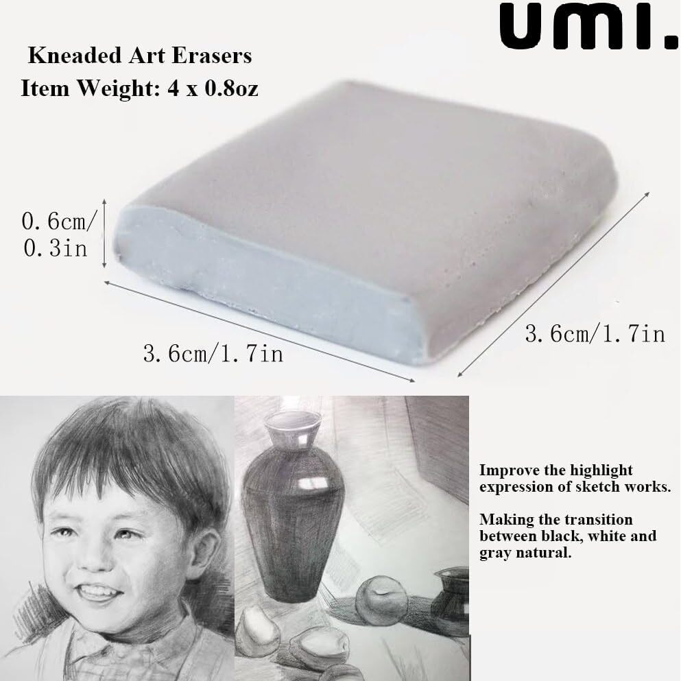 Amazon Brand  Umi 4Pcs Kneadable Artist Rubber Eraser Set,Soft Durable Sketch Putty Erasers Grey