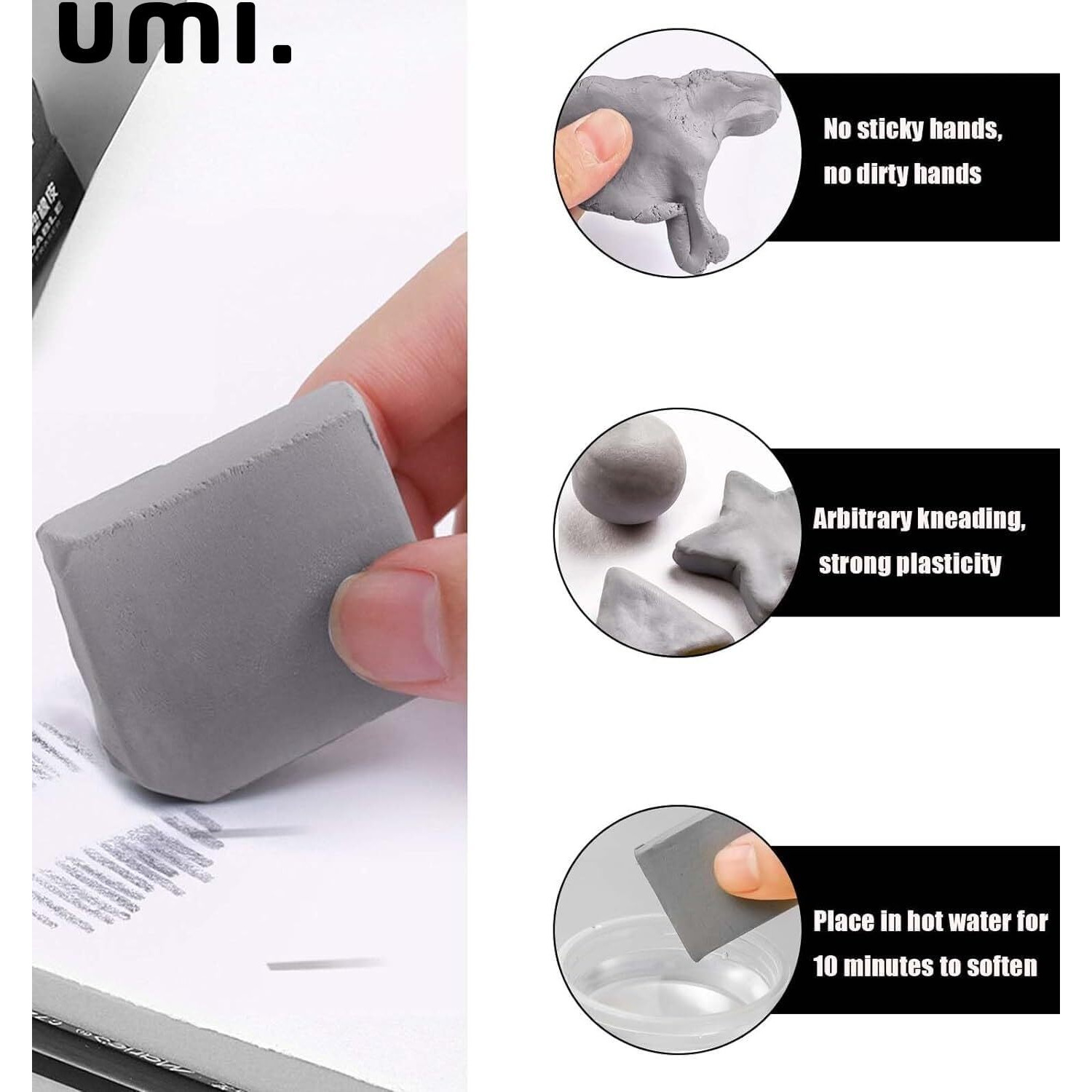 Amazon Brand  Umi 4Pcs Kneadable Artist Rubber Eraser Set,Soft Durable Sketch Putty Erasers Grey