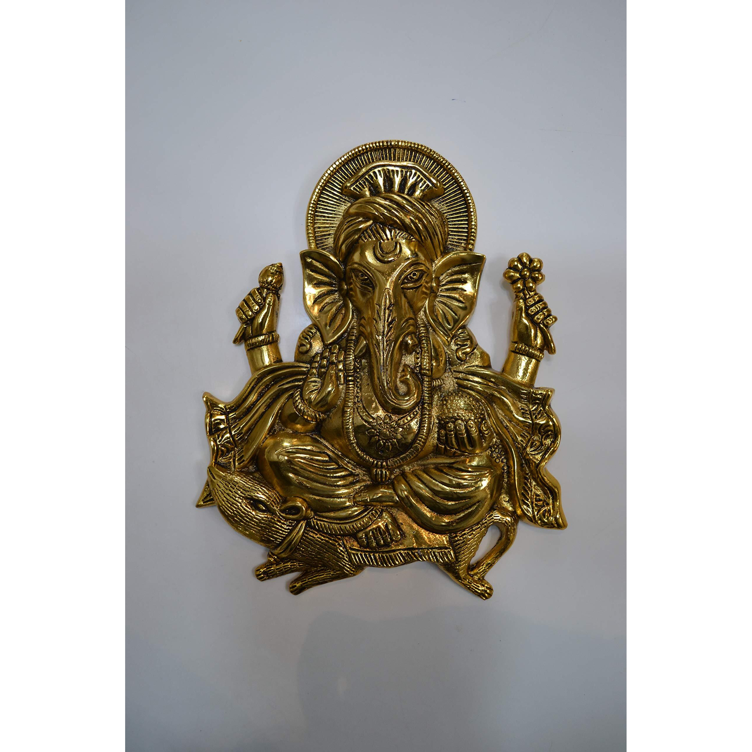 Collectible India Metal Lord Ganesha Wall Hanging Ganpati Lucky Feng Shui Wall Decor And Gifts(Size 10.5 X 8.5 Inches)