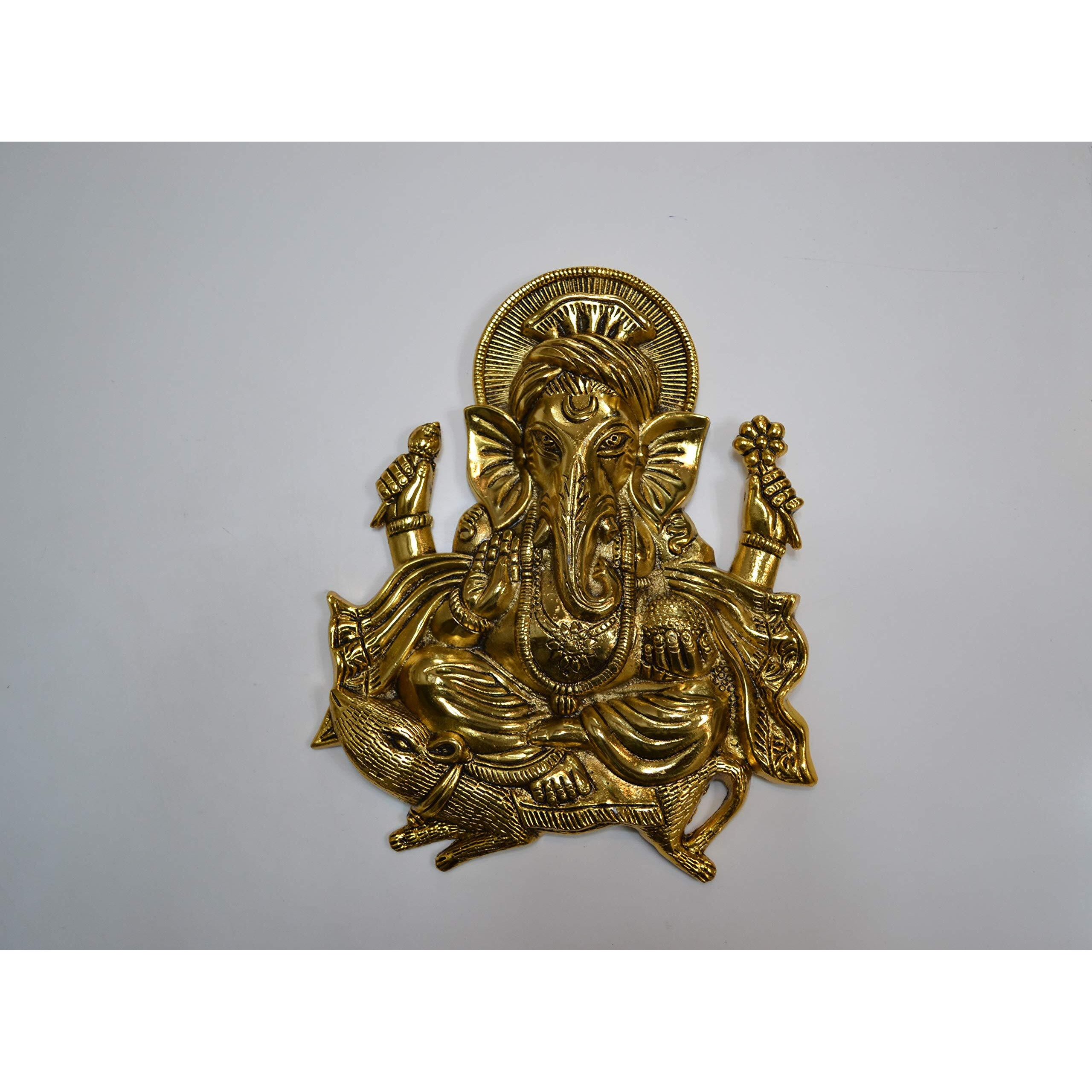Collectible India Metal Lord Ganesha Wall Hanging Ganpati Lucky Feng Shui Wall Decor And Gifts(Size 10.5 X 8.5 Inches)