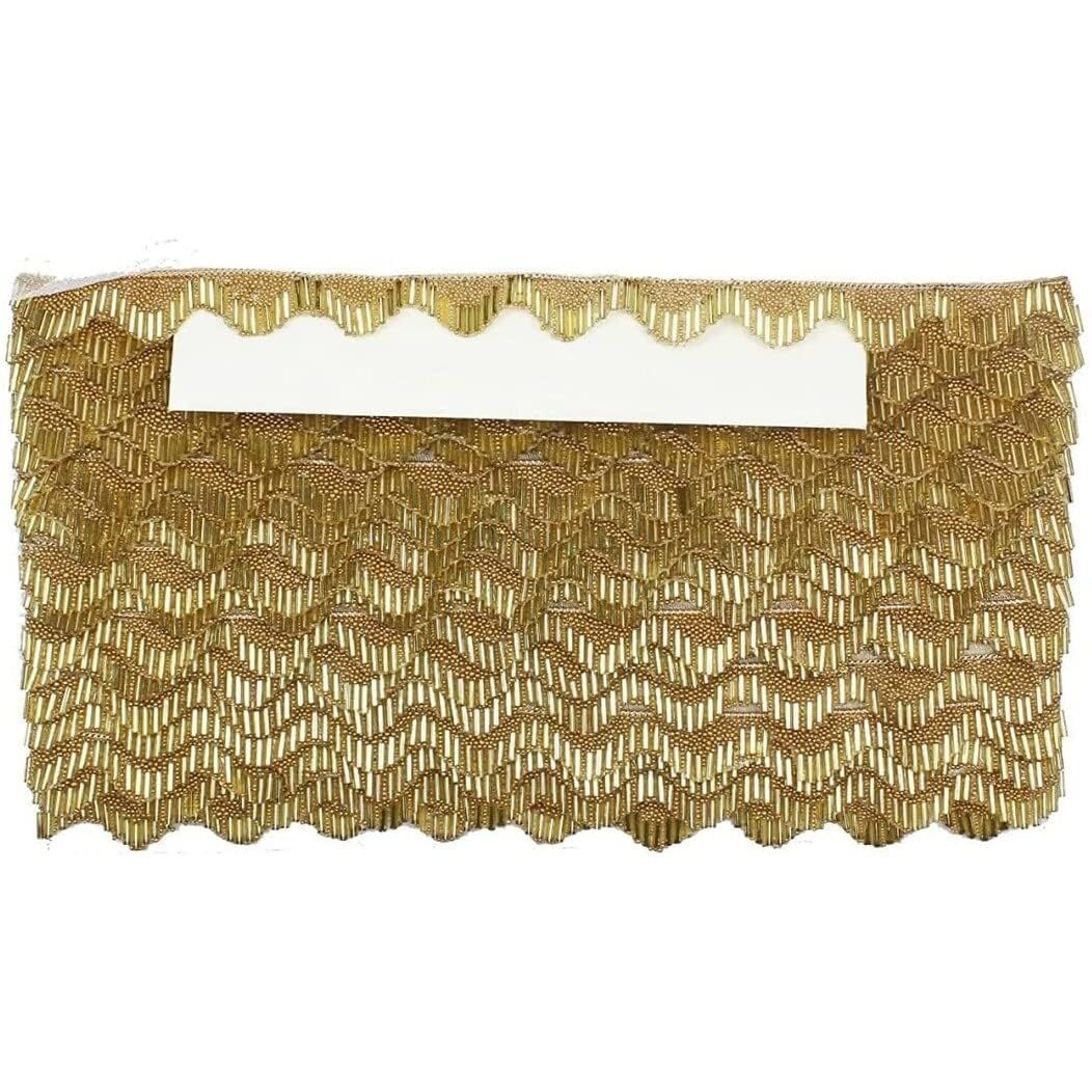 Vinayak Gallery Lace For Saree Border Finetage Pipe In Net Fabric Border Lace For Dresses, Sarees, Lehenga, Suits, Blouses, Dupatta, Chunri And Craft (9 Meters 354 Inch Gold, Small Moti) (Golden)