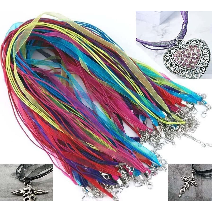 Diy Crafts 5 Pcs, Mixed, Organza 3 Line/Loop Colorful Diy Jewelry Making Voile String Ribbon Organza Strings Lobster Clasp Necklace Chain (5 Pcs, Mixed)