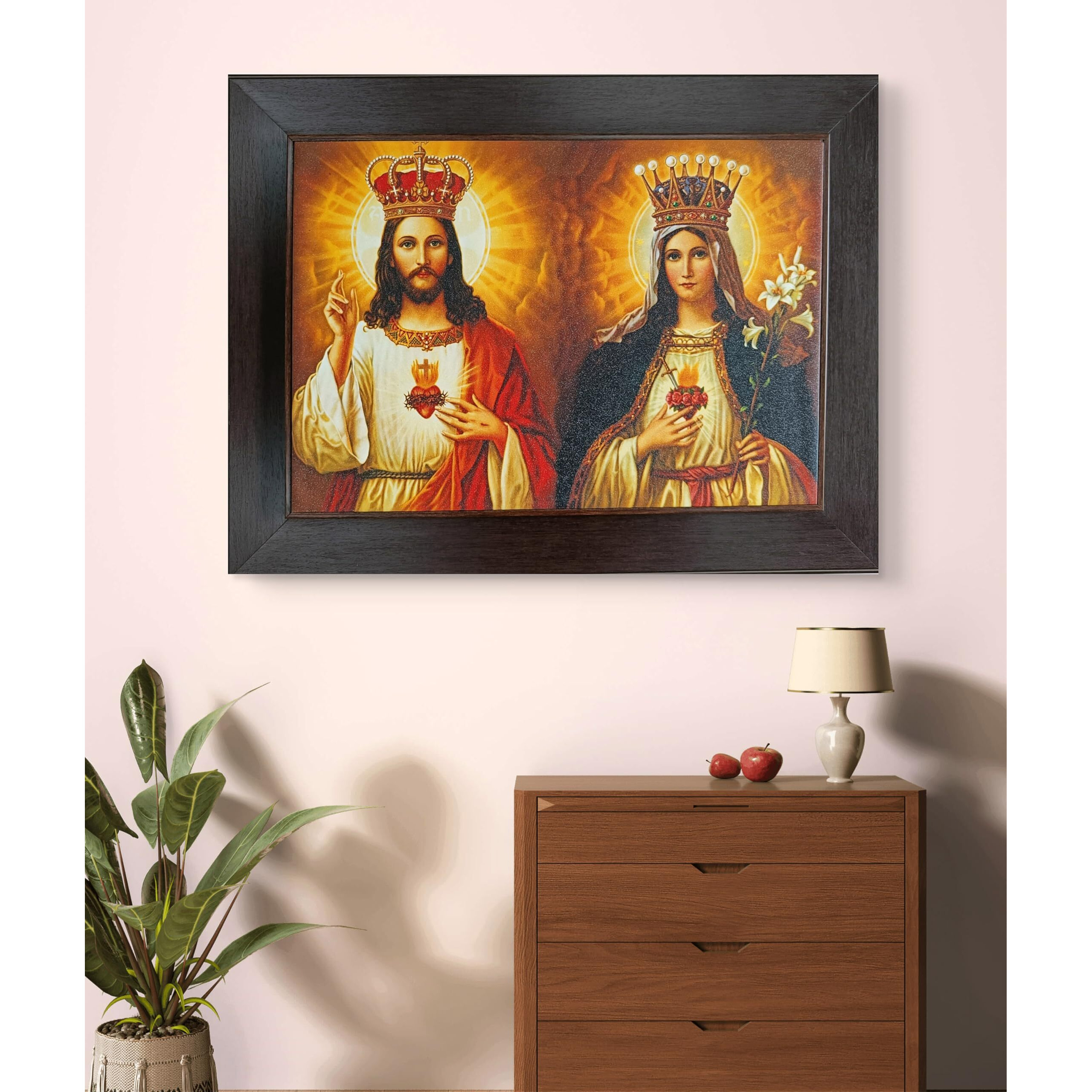 Elegance Jesus Christ And Mother Mary Painting Picture Photo Poster Frame Christian Art For Home Decor Living Room Bedroom Office Christmas Gifts Painting Size- 20 Length X 15 Height Inch