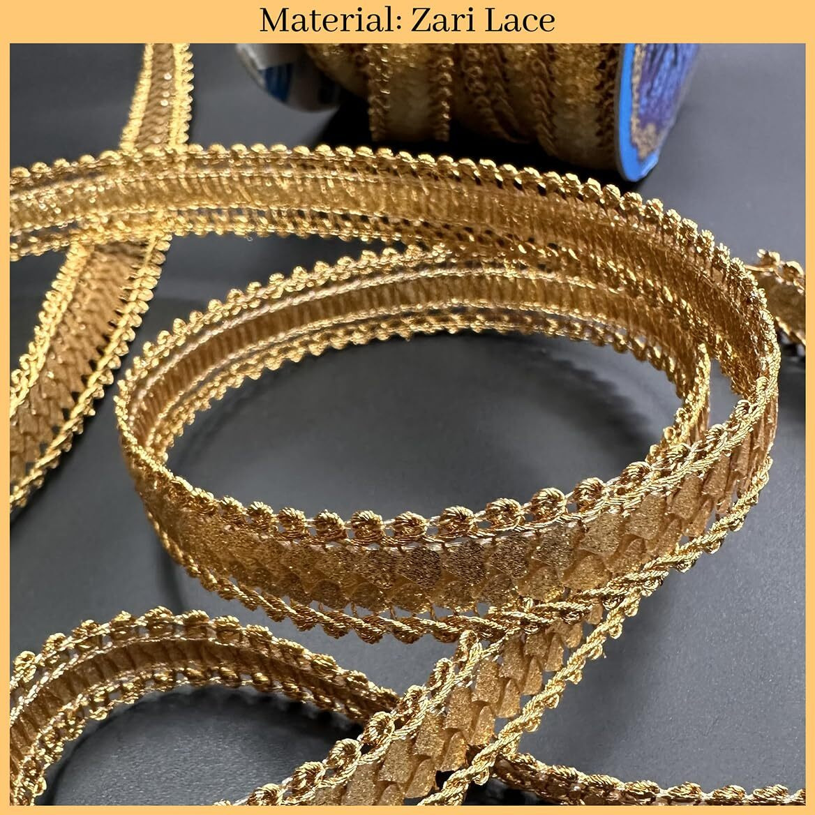 Embroiderymaterial Shiny Gold Zari Border Lace For Sewing, Embroidery, Edging, Saree Border, Blouse, Dupatta Border, Lehenga, Kurti Etc (18 Meters, 15Mm Wide)