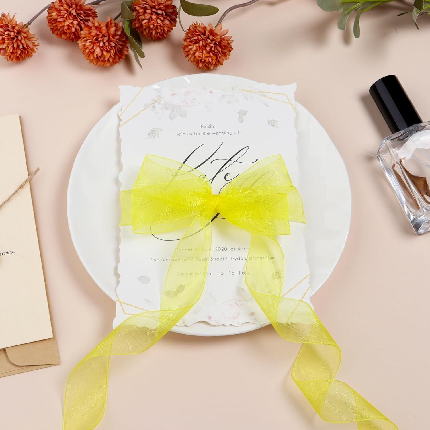 Imprint 1 Inch Yellow Sheer Organza Ribbon, 35 Metres, For Gift Wrapping, Decorations