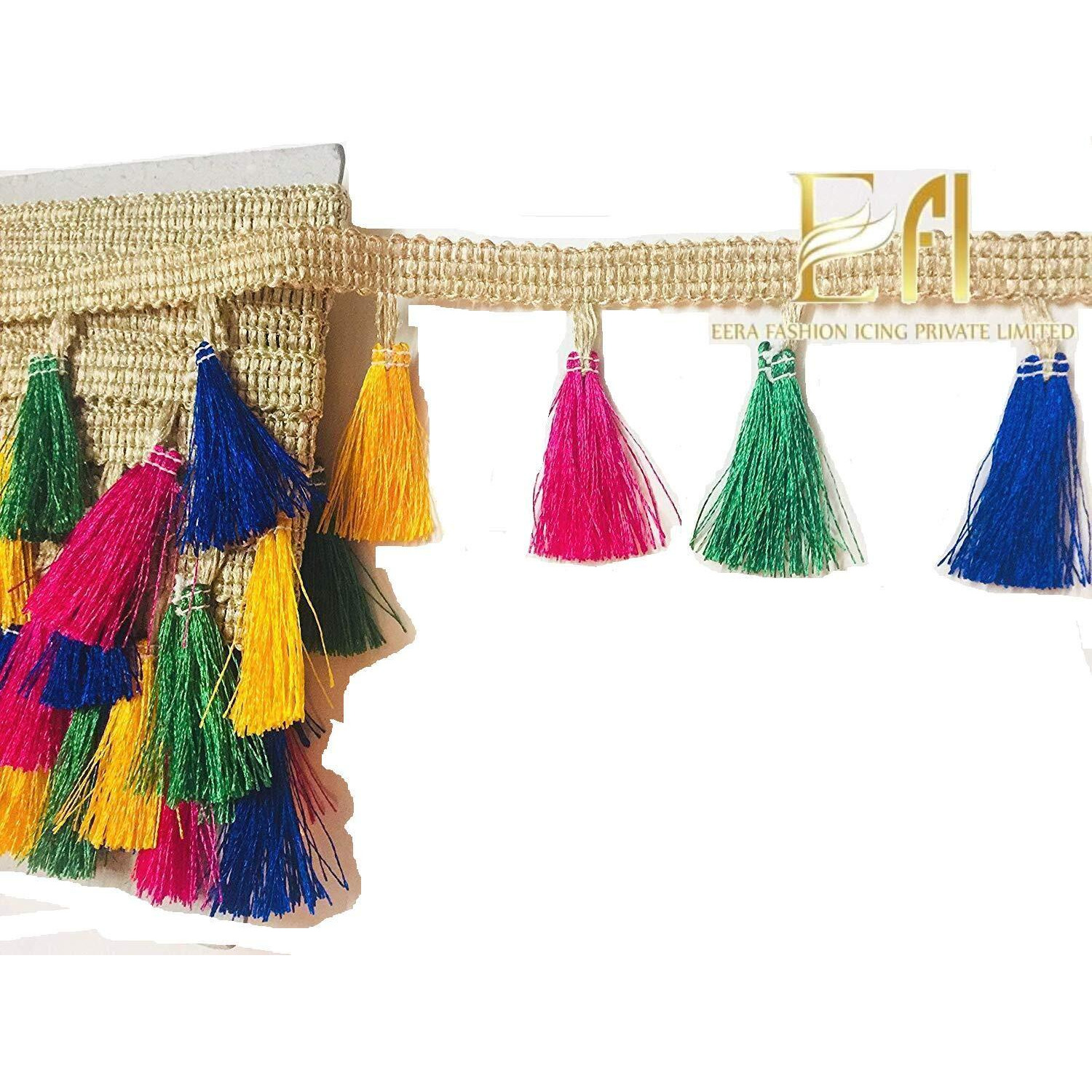 Eerafashionicing 9 Mtr Tassels Jute Laces For Dresses, Sarees, Lehenga, Suits, Bags, Decorations, Borders, Craft (Multicolour)