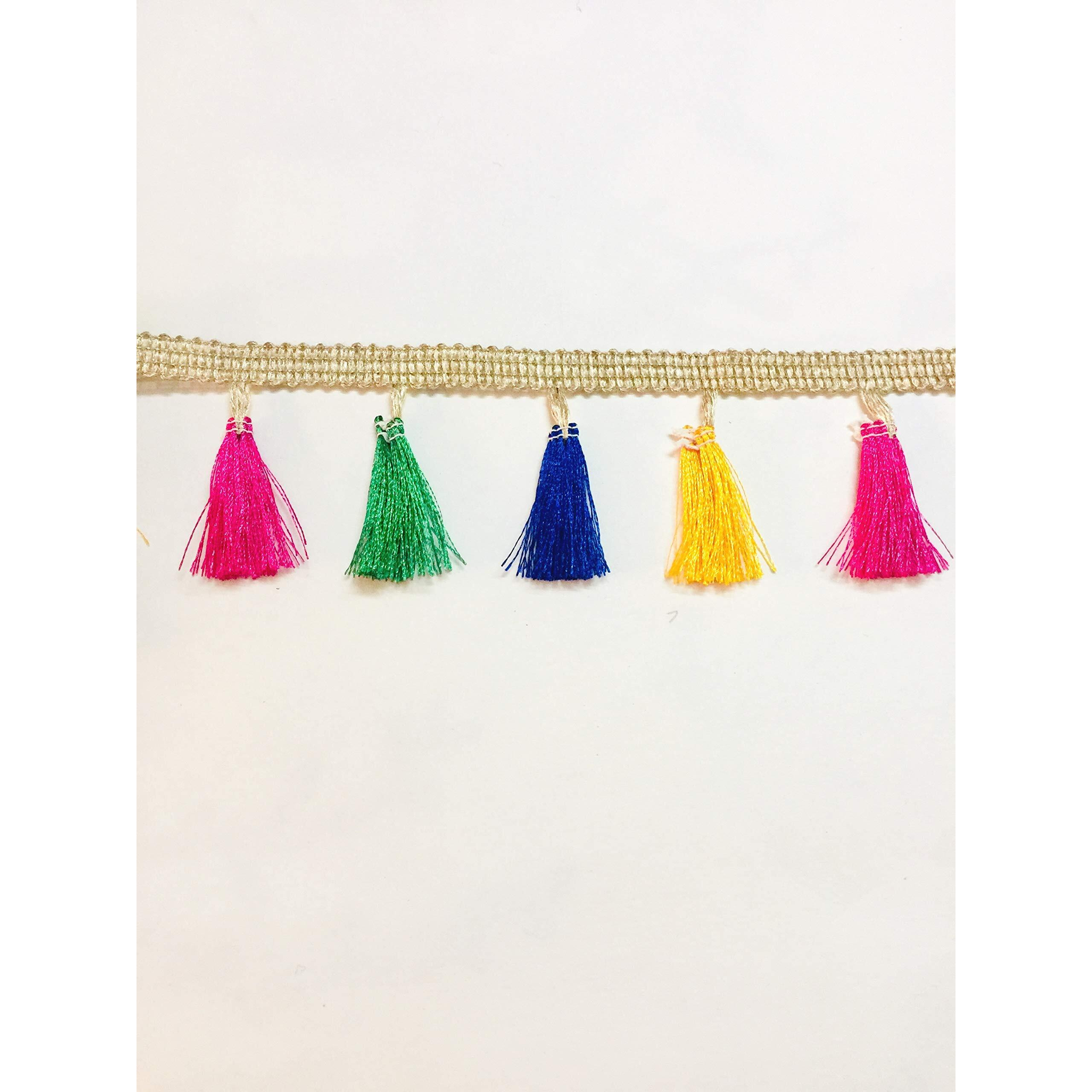 Eerafashionicing 9 Mtr Tassels Jute Laces For Dresses, Sarees, Lehenga, Suits, Bags, Decorations, Borders, Craft (Multicolour)