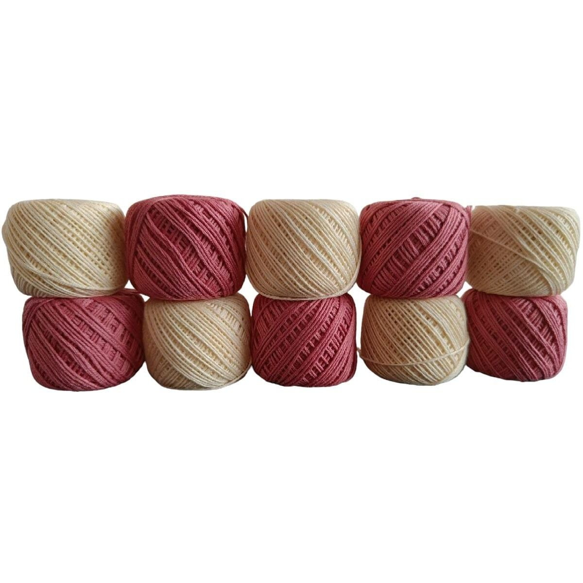 Elexiq Crochet Cotton Thread Yarn For Knitting And Craft Making Combo Pack Of 10 Roll (Multicolour) (Dark Pink + Cream), 180 Gram