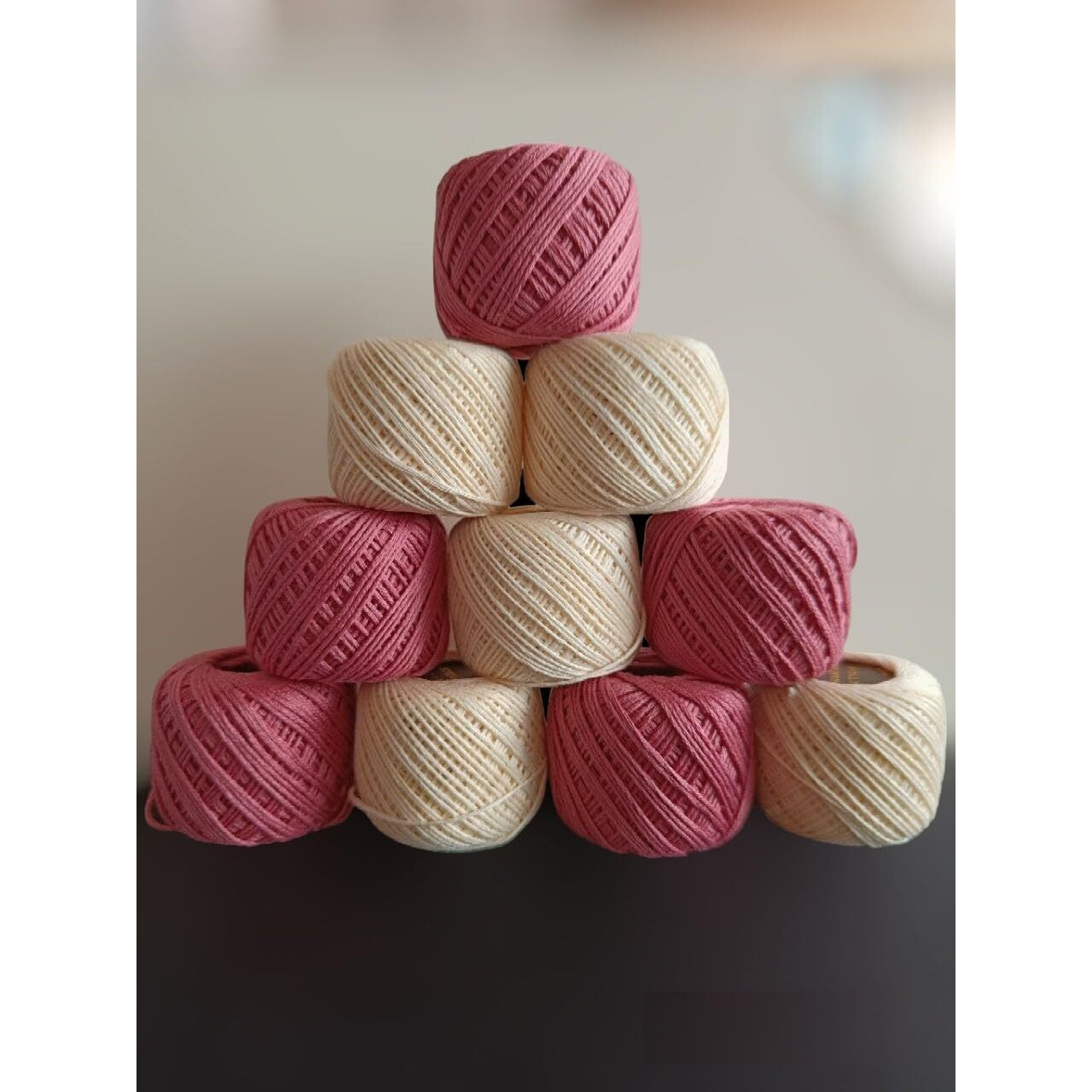 Elexiq Crochet Cotton Thread Yarn For Knitting And Craft Making Combo Pack Of 10 Roll (Multicolour) (Dark Pink + Cream), 180 Gram