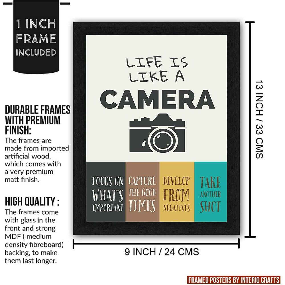 Interio Crafts Motivational Poster Wall Art Frame - Inspirational Quote Print - 13X10 Inches (Black, Medium) - Pack Of 4