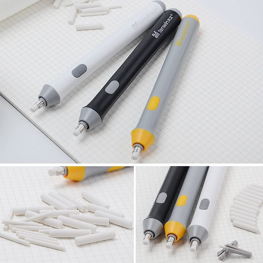 Amigozz Electric Eraser Kit Automatic Pencil Eraser With 22Pcs Additional Replaceable Rubbers (Diameter 2.3Mm 10 Pcs And 5Mm 12 Pcs)Color As Per Availability.