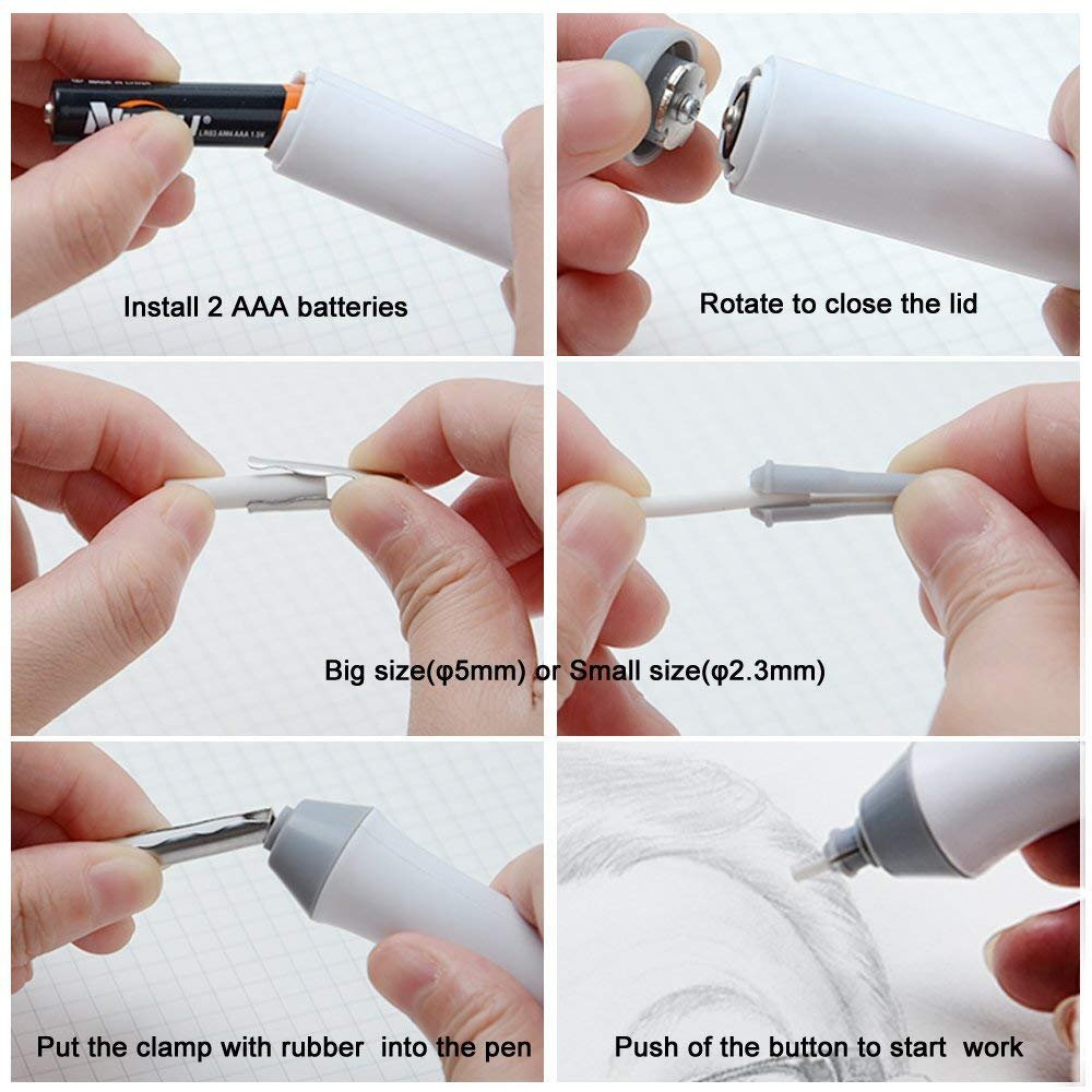 Amigozz Electric Eraser Kit Automatic Pencil Eraser With 22Pcs Additional Replaceable Rubbers (Diameter 2.3Mm 10 Pcs And 5Mm 12 Pcs)Color As Per Availability.