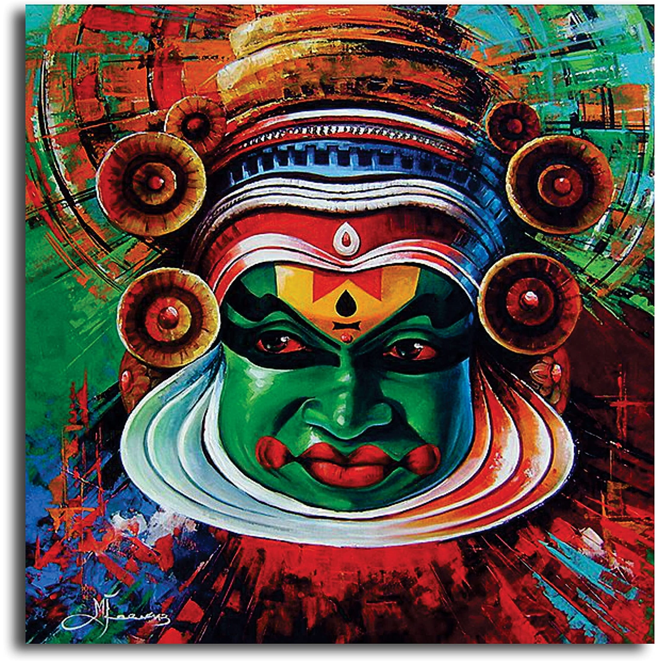Pixelartz Kathakali Dancer Canvas Painting, Classic Indian Art For Wall, Dance Academy Without Frame (Multicolor, Medium)