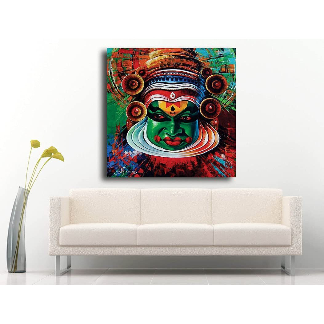Pixelartz Kathakali Dancer Canvas Painting, Classic Indian Art For Wall, Dance Academy Without Frame (Multicolor, Medium)