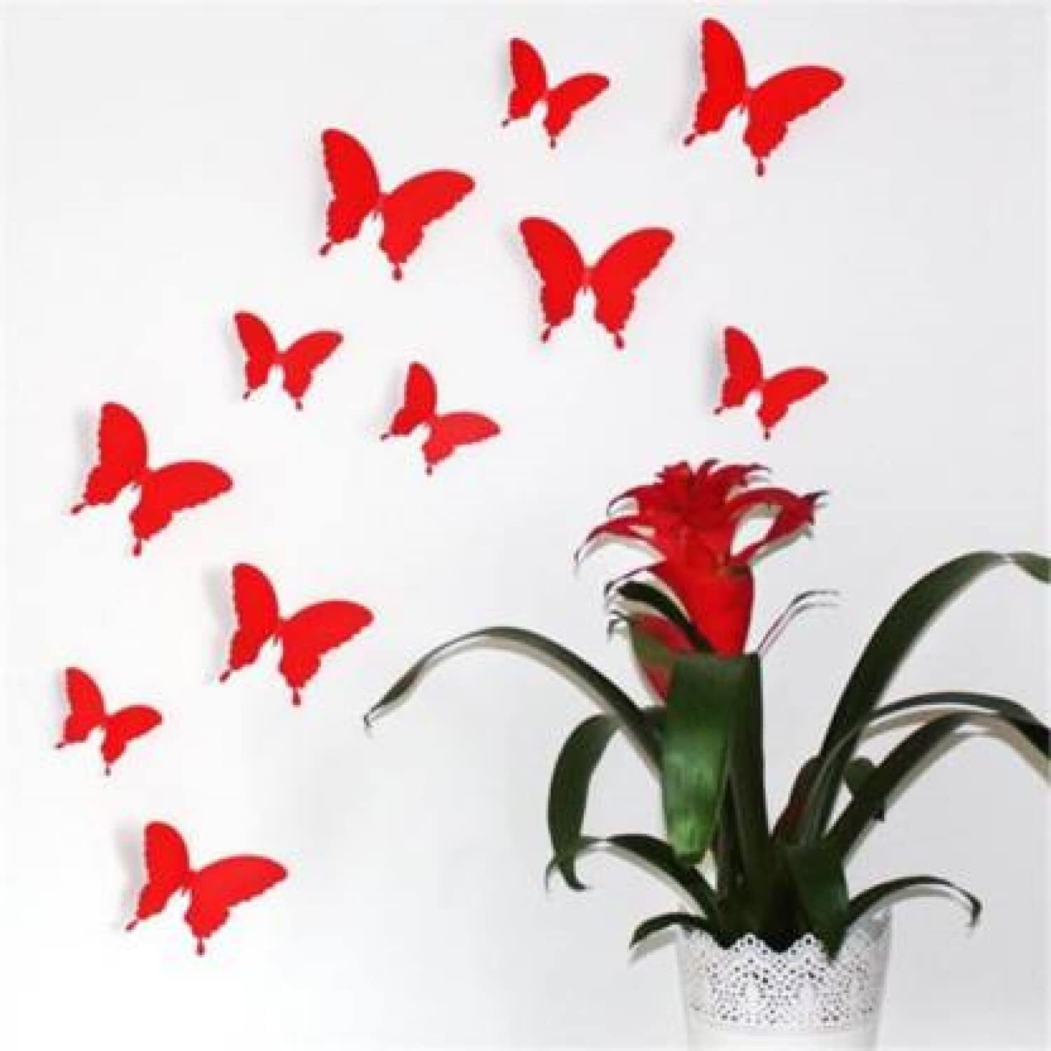 Jaamso Royals Red 3D Butterflies' Wall Sticker 1 Combo Pack Of 12 Cm Piece (Hd-011)