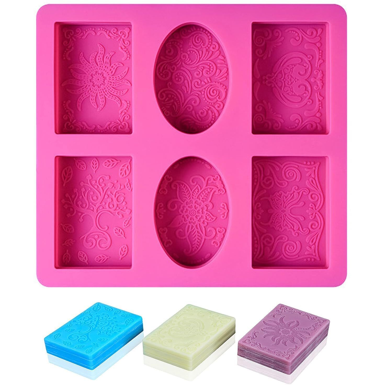 Ality Silicone Soap Molds, 6 Cavities Rectangle & Square Silicone Soap Molds, Great For Homemade Craft Soap Mold, Chocolate Mold, Cake Mold  Ice Cube Tray (Red)